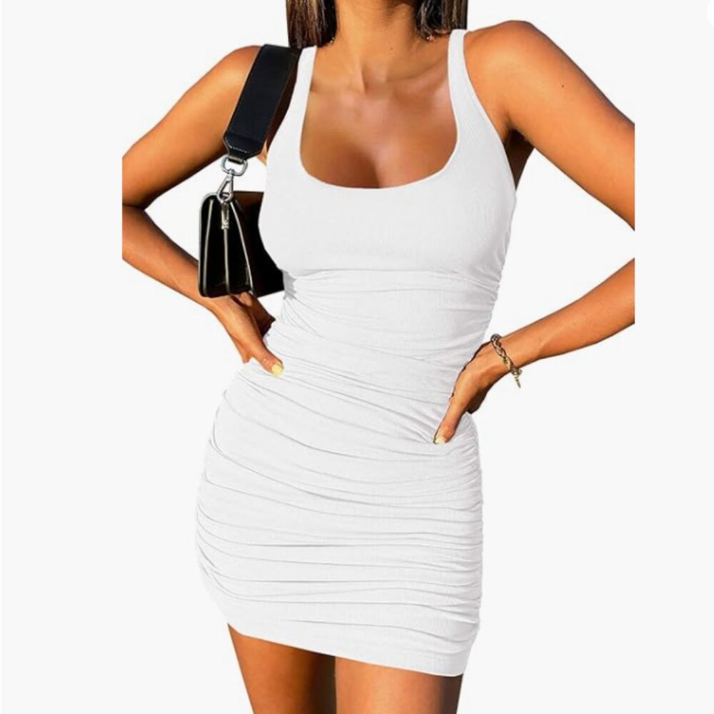 Inorin Bodycon Ruched Ribbed Knit Mini Dress Sz Small